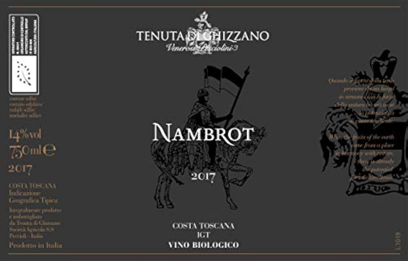 Tenuta di Ghizzano - Nambrot - Vino Rosso Biologico Costa Toscana IGT - Pluripremiato Vino Dedicato al Cavaliere Franco Nambrot di Carlo Magno - Bottiglia 0,75 Litri 393777345