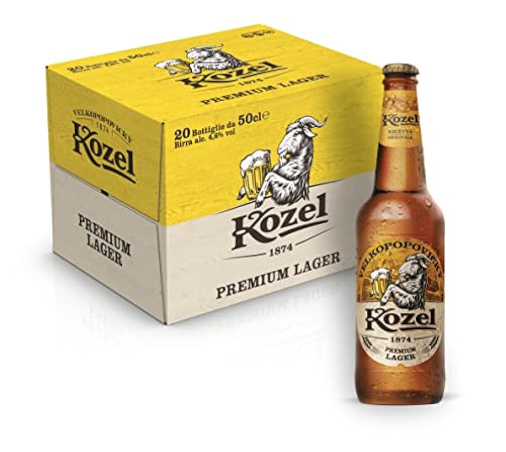 Kozel Birra Premium Lager, Cassa Birra con 20 Birre in Bottiglia da 50 cl, 10 L, Pale Lager dal Gusto Ricco e Bilanciato, Gradazione Alcolica 4.6% Vol & Peroni Birra 175 Anniversario, Cassa Birra 890064152