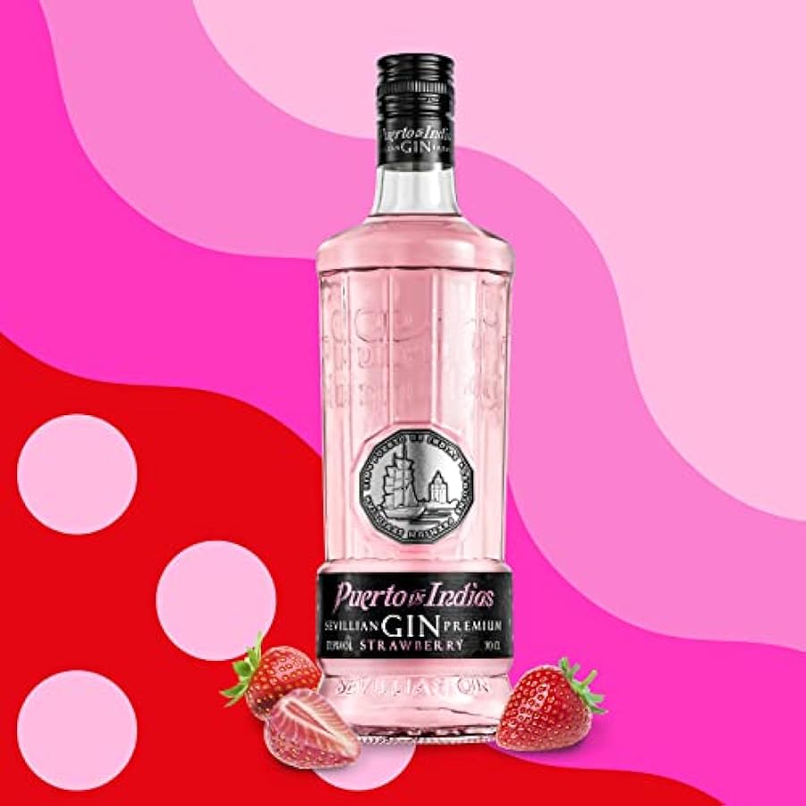 Gin Puerto de Indias - Strawberry Premium Gin - Ginebra Rosa con Fresas Naturales - 70cl - 37.5% 990755383