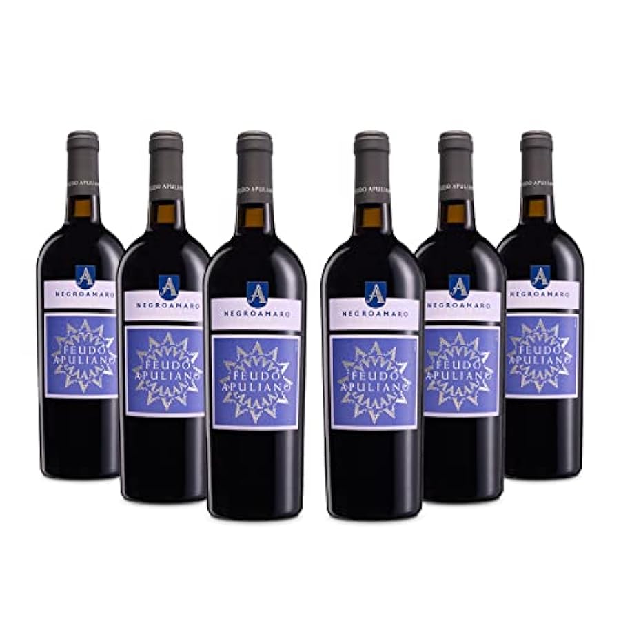 Feudo Apuliano Negroamaro Salento IGP, Vino Rosso dal Gusto Rotondo e Completo, dal Profumo Intenso e Complesso, 14.5% Vol, Confezione con 6 Bottiglie da 750 ml 837215479