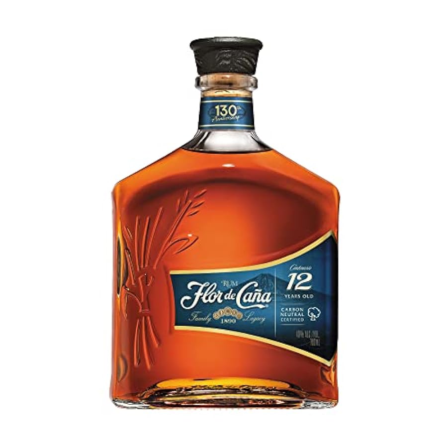 Flor de Caña 12 anni, Rum Scuro, Senza Zuccheri Aggiunti, Bottiglia da 700 ml 997076851
