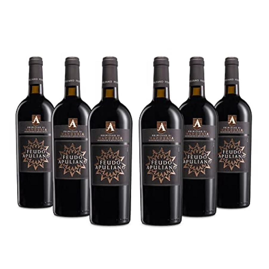 Feudo Apuliano Primitivo di Manduria DOP, Vino Rosso, con Note di Frutta Matura, 14.5% Vol, Confezione con 6 Bottiglie da 750 ml 454653284