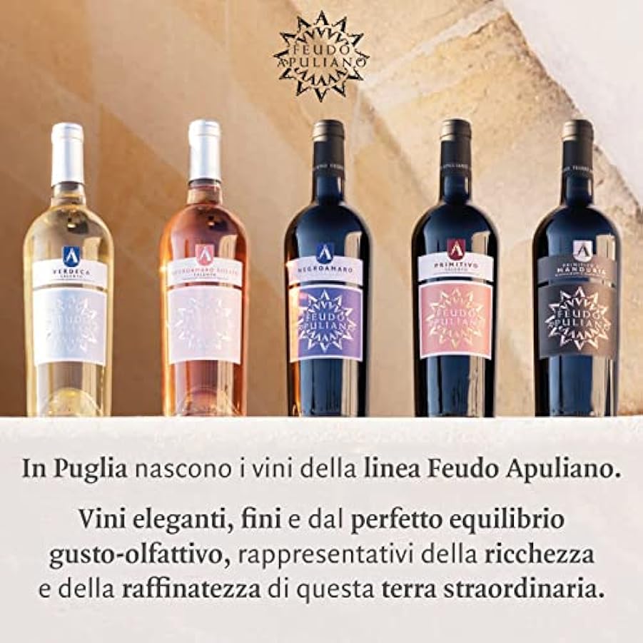 Feudo Apuliano Primitivo di Manduria DOP, Vino Rosso, con Note di Frutta Matura, 14.5% Vol, Confezione con 6 Bottiglie da 750 ml 843342754