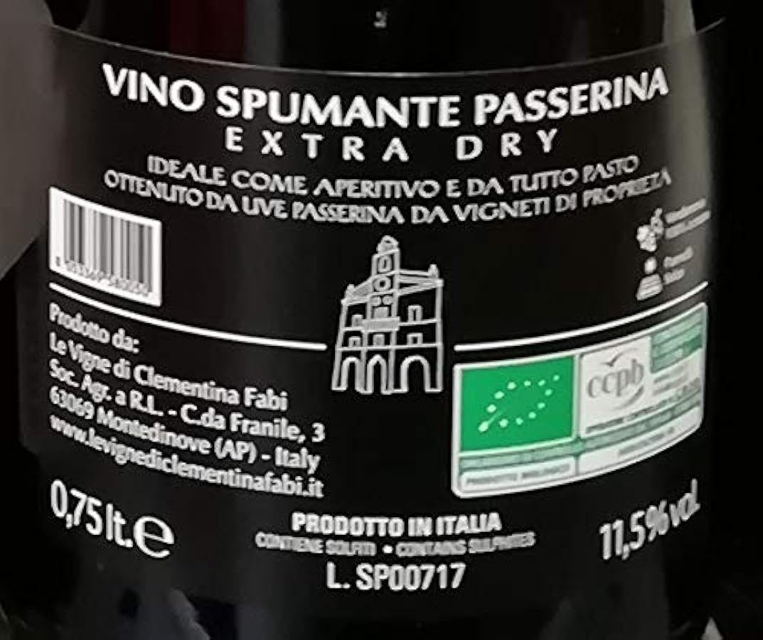 3x bottiglie vino Passerina Spumante Extra Dry BRUT biologico, cl 75, Cantina Le Vigne di Clementina Fabi, Montedinove, Ascoli Piceno, Italy, prodotto tipico marchigiano 487413565