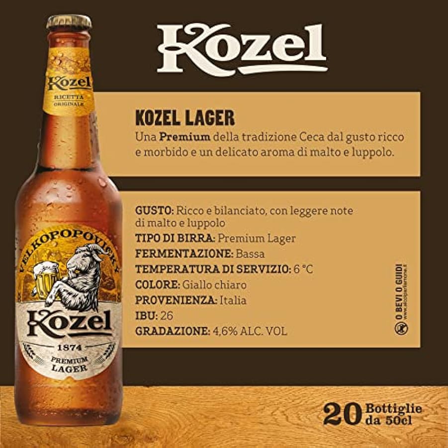 Kozel Birra Premium Lager, Cassa Birra con 20 Birre in Bottiglia da 50 cl, 10 L, Pale Lager dal Gusto Ricco e Bilanciato, Gradazione Alcolica 4.6% Vol & Peroni Birra 175 Anniversario, Cassa Birra 890064152