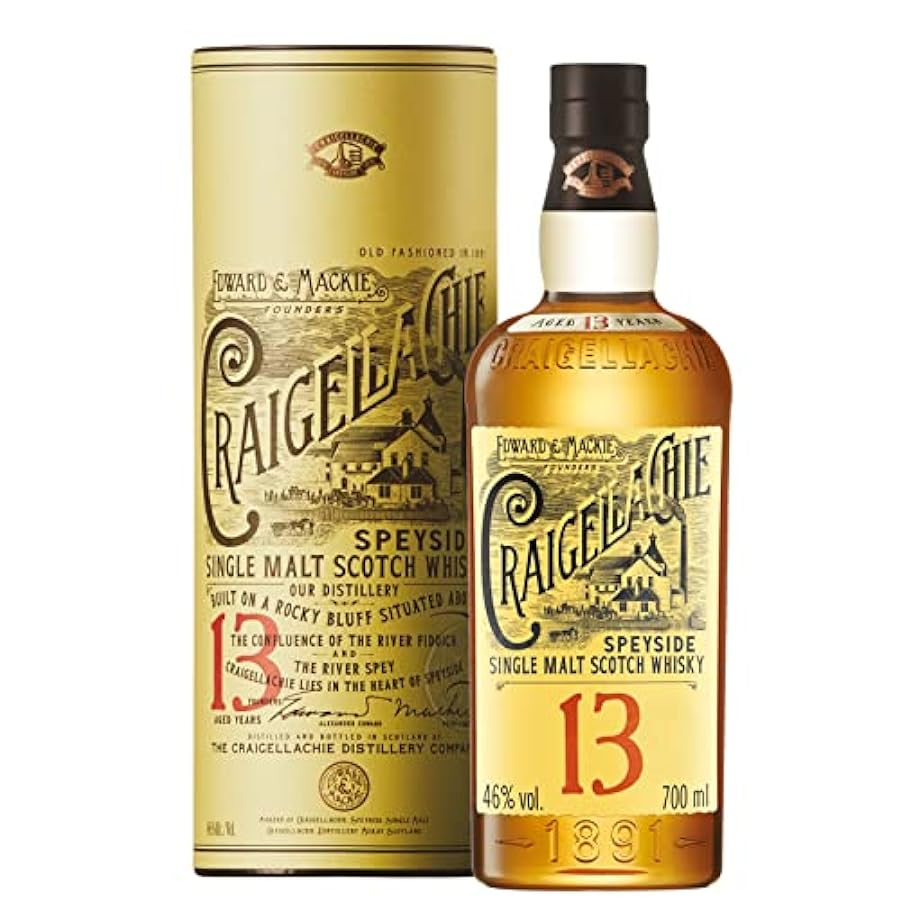 Craigellachie 13 Anni Speyside Scotch Single Malt Whisky con astuccio regalo, affinato in botti di Sherry e Bourbon, Vol. 46%, 70 cl / 700 ml 643617684