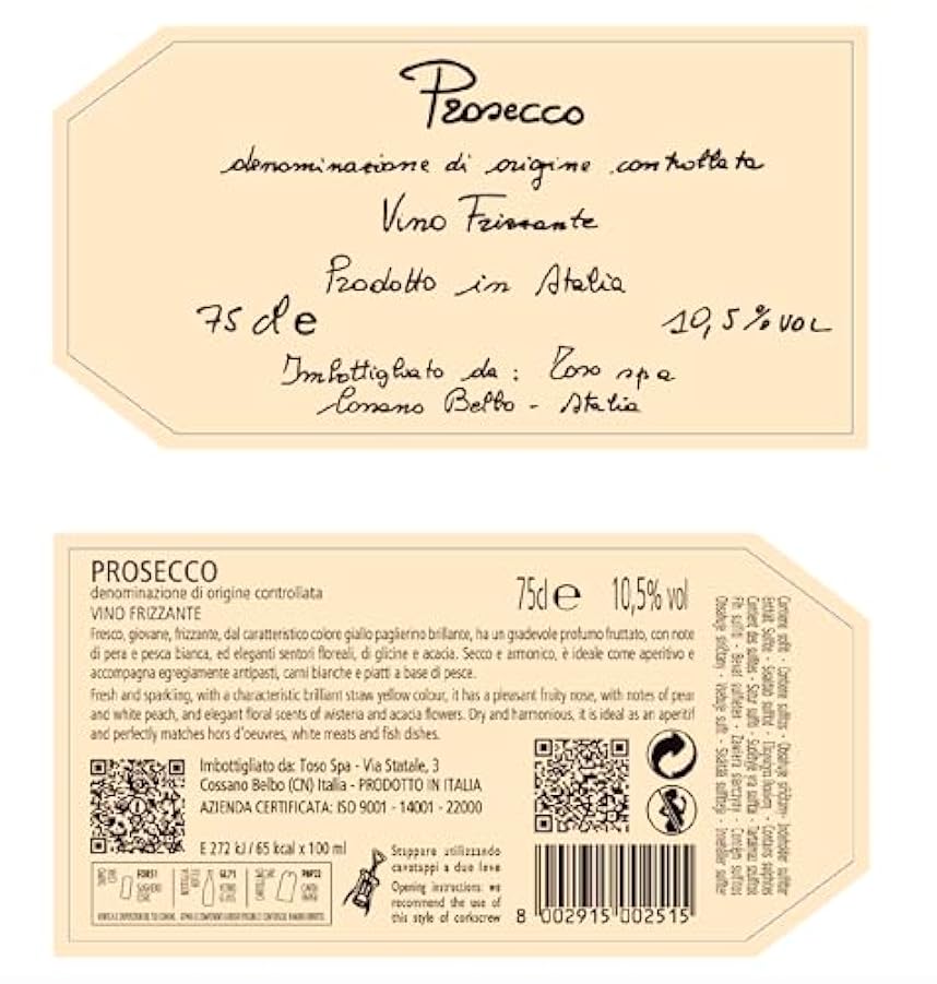FIOCCO DI VITE Prosecco Doc Fiocco Di Vite Vino Frizzante - 6 Bottiglie - 6x75cl 418383289