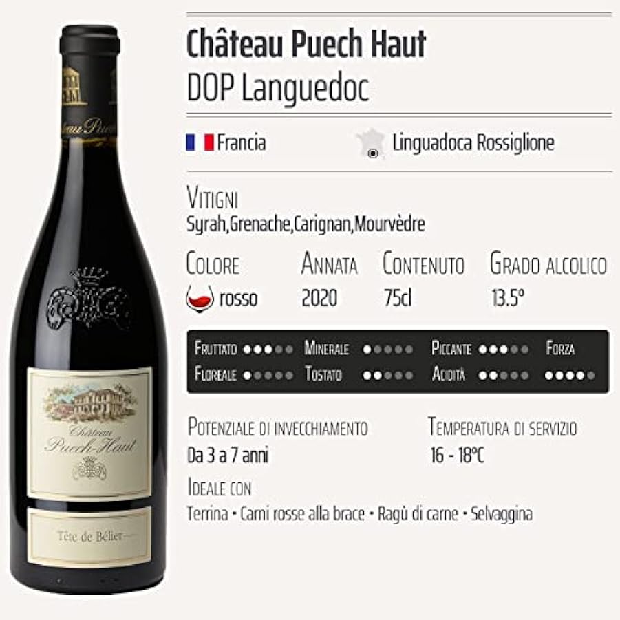 Château Puech Haut Tête de Bélier rosso 2020 - DOP Languedoc - Linguadoca Rossiglione - Francia - Vitigni Syrah,Grenache,Carignan - 3x75cl 173381756
