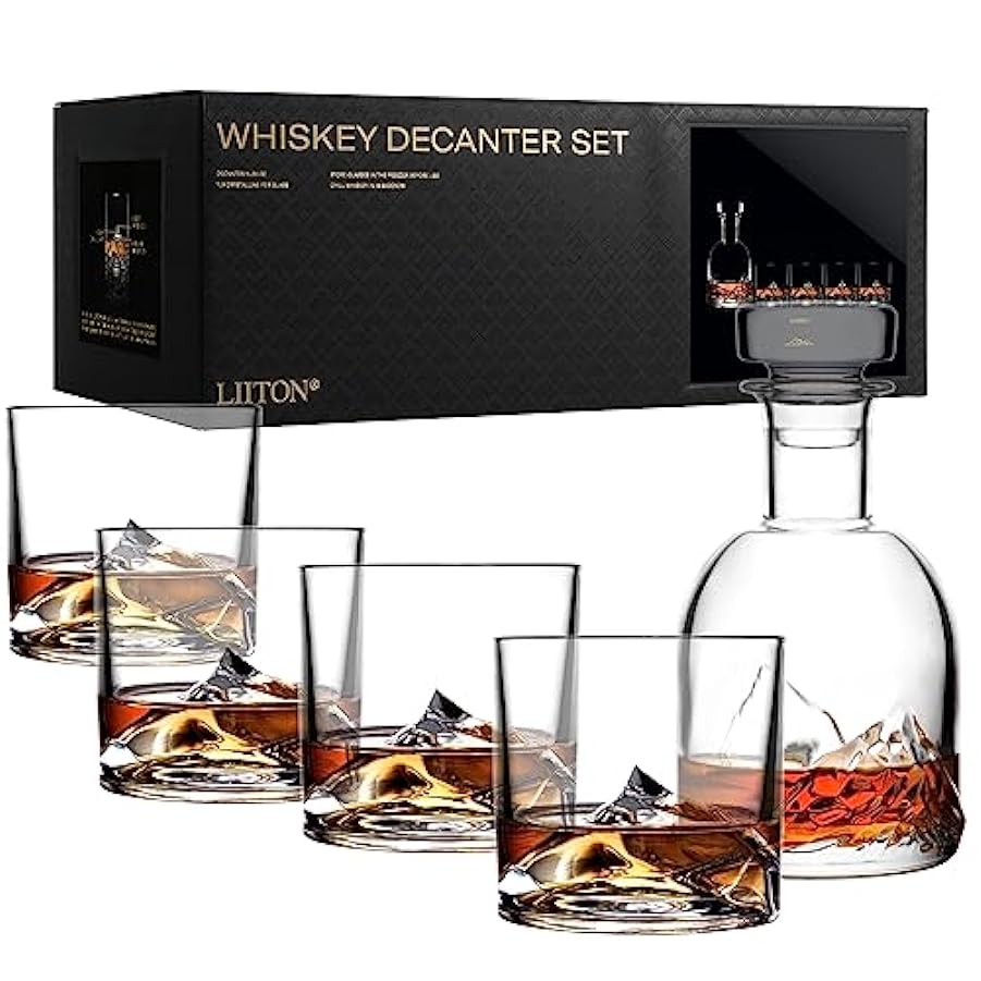LIITON Bicchieri da whisky Everest, 4 pezzi, in vetro di cristallo, per cocktail, gin, bourbon, rum, set regalo 334467335
